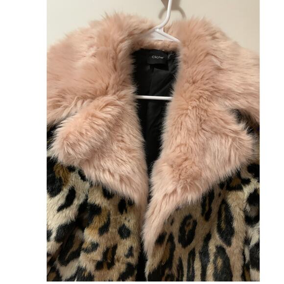 Cliche' Nordstrom Faux Fur Leopard Pink Fur Collar Short Jacket Wool/acrylic XS - Picture 3 of 8